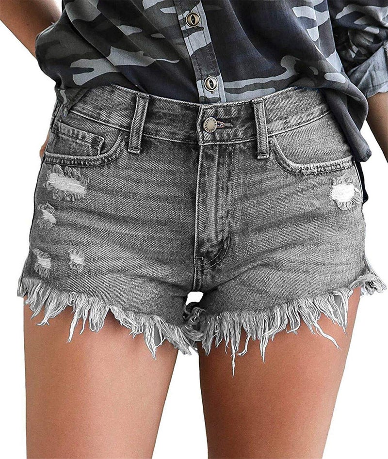 onlypuff Jean Shorts for Women Mid Rise Elastic Waist Denim Shorts Boyfriend Stretchy Jeans M - Image 1